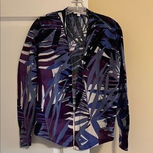 Chico’s Abstract Patterned Cardigan in Purple and Blue